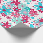 Blauwe & roze funky bloemen cadeaupapier (Hoek)