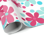 Blauwe & roze funky bloemen cadeaupapier (Rol Hoek)