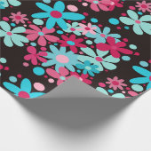 Blauwe & roze funky bloemen cadeaupapier (Hoek)