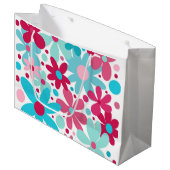 Blauwe & roze funky bloemen groot cadeauzakje (Voorkant Gekanteld)