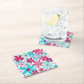 Blauwe & roze funky bloemen kartonnen onderzetters (Insitu)