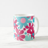 Blauwe & roze funky bloemen koffiemok (Voorkant rechts)
