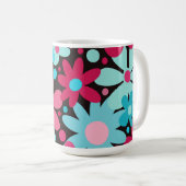 Blauwe & roze funky bloemen koffiemok (Voorkant rechts)