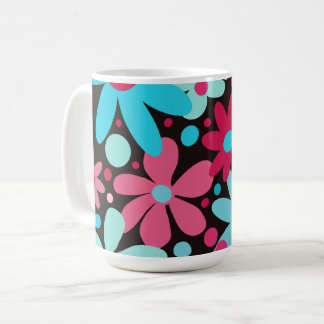 Blauwe & roze funky bloemen koffiemok