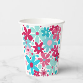 Blauwe & roze funky bloemen papieren bekers