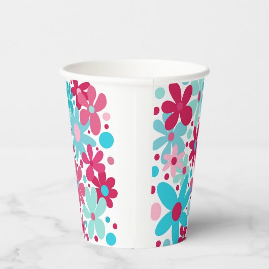 Blauwe & roze funky bloemen papieren bekers (Rechts)