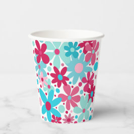 Blauwe & roze funky bloemen papieren bekers