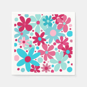 Blauwe & roze funky bloemen servet