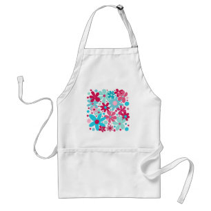 Blauwe & roze funky bloemen tuin standaard schort