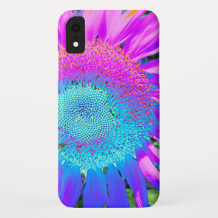 Blauwe roze funky retro zonnebloem Case-Mate iPhone case