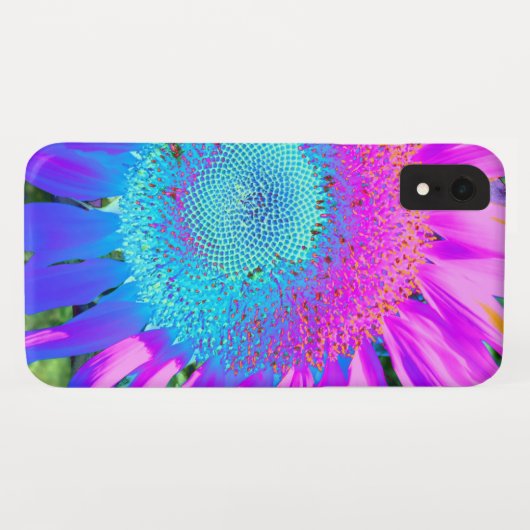 Blauwe roze funky retro zonnebloem Case-Mate iPhone case (Achterkant (horizontaal))