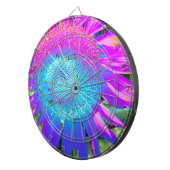 Blauwe roze funky retro zonnebloem dartbord (Voorkant Rechts)