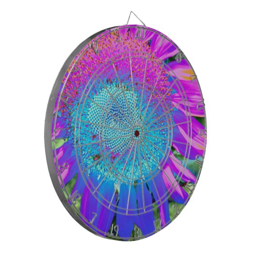 Blauwe roze funky retro zonnebloem dartbord (Voorkant Links)