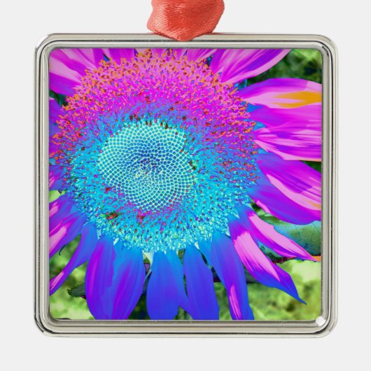 Blauwe roze funky retro zonnebloem metalen ornament (Voorkant)