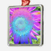 Blauwe roze funky retro zonnebloem metalen ornament (Links)