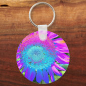 Blauwe roze funky retro zonnebloem sleutelhanger (Voorkant)