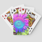 Blauwe roze funky retro zonnebloem speelkaarten (Achterkant)