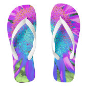 Blauwe roze funky retro zonnebloem teenslippers (Voetbed)