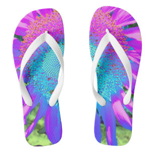Blauwe roze funky retro zonnebloem teenslippers