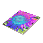 Blauwe roze funky retro zonnebloem tegeltje (Zijkant)