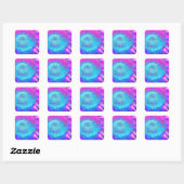 Blauwe roze funky retro zonnebloem vierkante sticker (Vel)