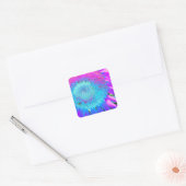 Blauwe roze funky retro zonnebloem vierkante sticker (Envelop)