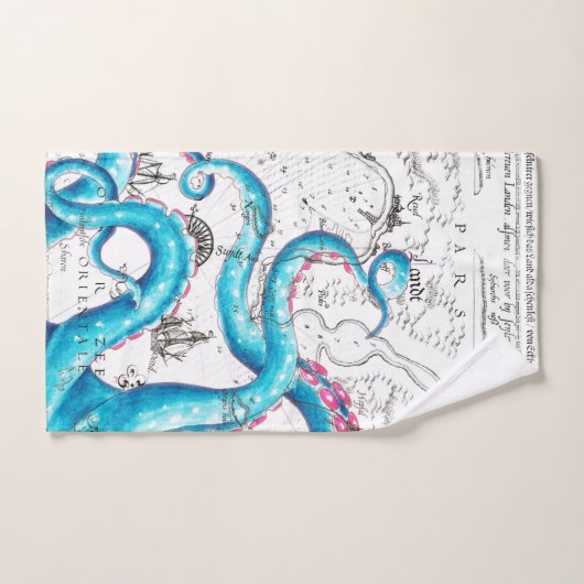 Blauwe roze, gebleekte tentakels Inkt Bad Handdoek (Handdoek)