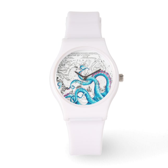 Blauwe roze, gebleekte tentakels Inkt Horloge (Voorkant)