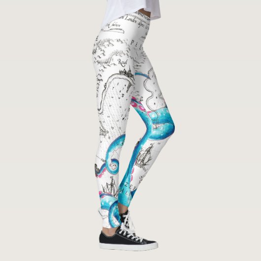 Blauwe roze, gebleekte tentakels Inkt Leggings (Rechts)