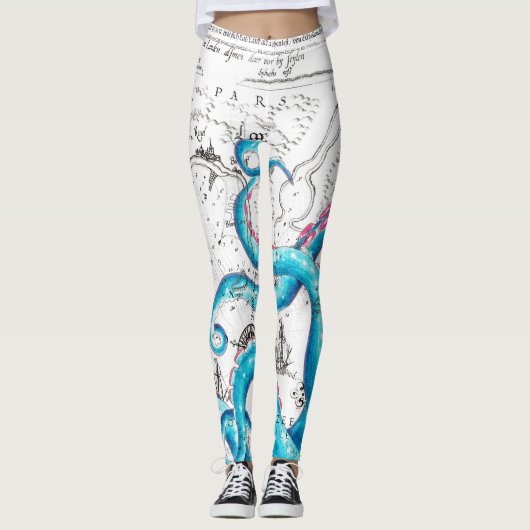 Blauwe roze, gebleekte tentakels Inkt Leggings (Voorkant)
