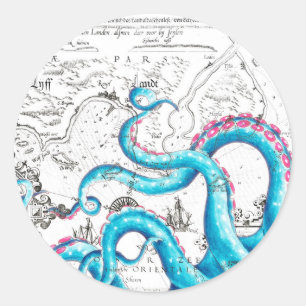 Blauwe roze, gebleekte tentakels Inkt Ronde Sticker