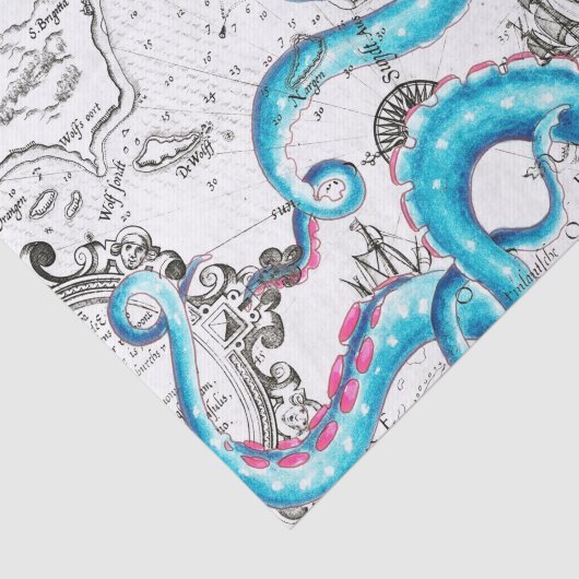 Blauwe roze, gebleekte tentakels Inkt Tissuepapier (Detail)