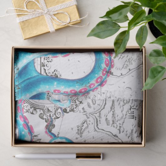 Blauwe roze, gebleekte tentakels Inkt Tissuepapier (Geschenk)