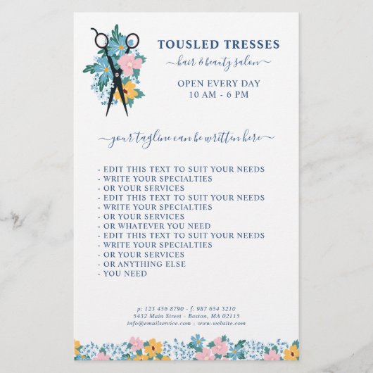 Blauwe roze geelschaar haarzout flyer (Voorkant)