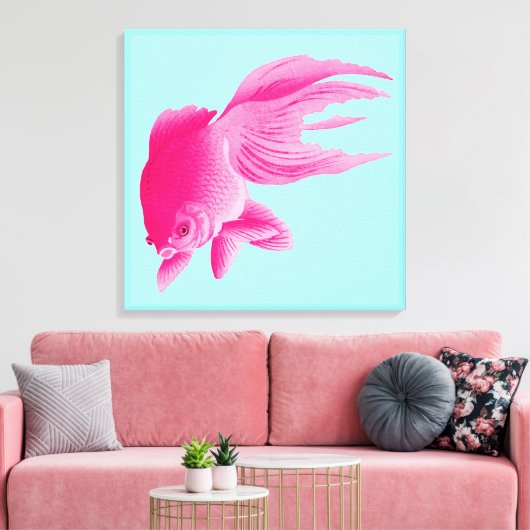 Blauwe roze goudvis Grote moderne Pop Canvas Afdruk (Insitu (Woonkamer))