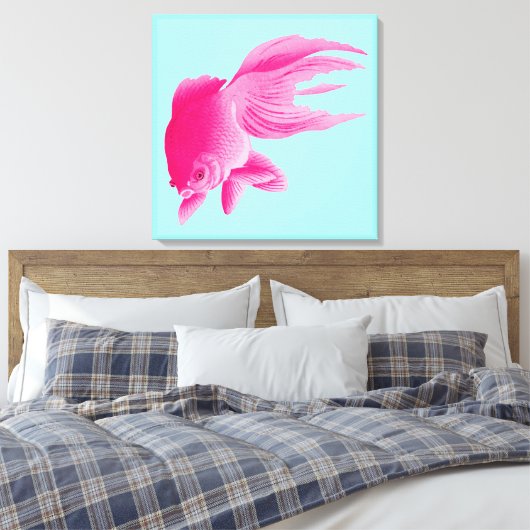 Blauwe roze goudvis Grote moderne Pop Canvas Afdruk (Insitu (Slaapkamer))