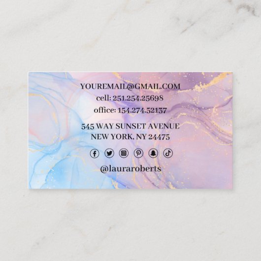 Blauwe roze goudWaterverf art Visitekaartjes (Achterkant)