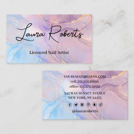 Blauwe roze goudWaterverf art Visitekaartjes (Voorkant / Achterkant)