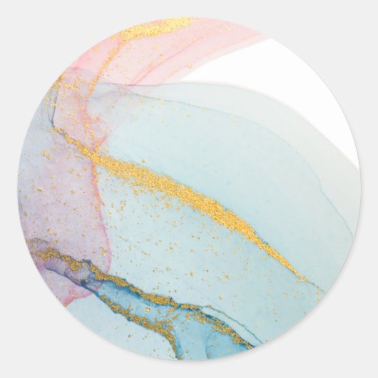Blauwe roze goudWaterverf Ronde Sticker (Voorkant)
