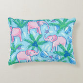 Blauwe roze groene preppy olifant accent kussen (Voorkant)