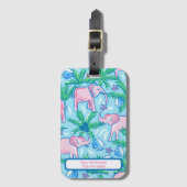 Blauwe roze groene preppy olifant bagagelabel (Voorkant (verticaal))