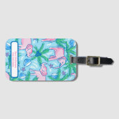 Blauwe roze groene preppy olifant bagagelabel (Voorkant (horizontaal))