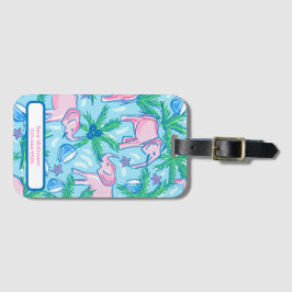 Blauwe roze groene preppy olifant bagagelabel