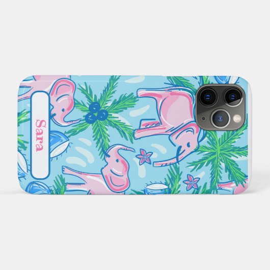 Blauwe roze groene preppy olifant Case-Mate iPhone case (Achterkant (horizontaal))