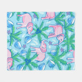 Blauwe roze groene preppy olifant fleece deken (Voorkant (Horizontaal))