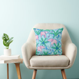 Blauwe roze groene preppy olifant kussen