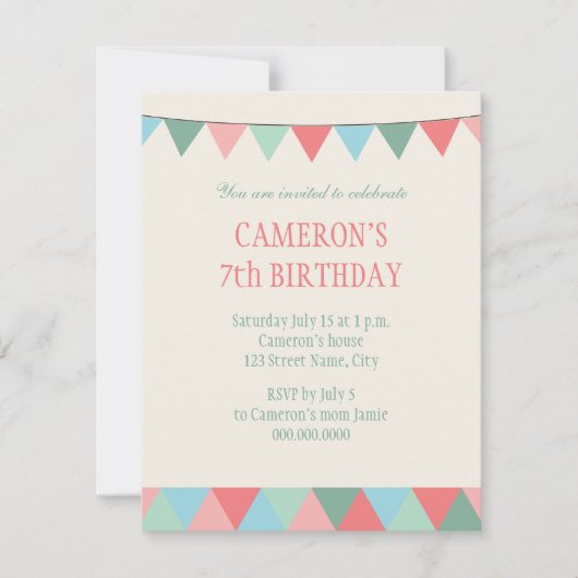 Blauwe roze groene string Pennon Kids Birthday Kaart (Voorkant)