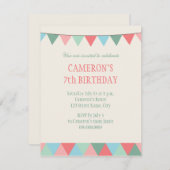 Blauwe roze groene string Pennon Kids Birthday Kaart (Voorkant / Achterkant)