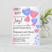 Blauwe & Roze Hartballonnen Geslacht onthullen Kaart (Staand voorkant)