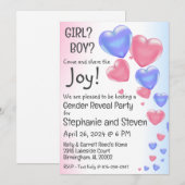 Blauwe & Roze Hartballonnen Geslacht onthullen Kaart (Voorkant / Achterkant)